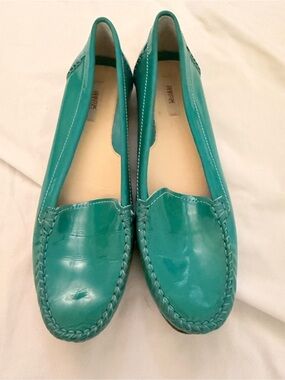 Geox Teal Patent Leather Braided Trim Driving Loafers D22M7G Women